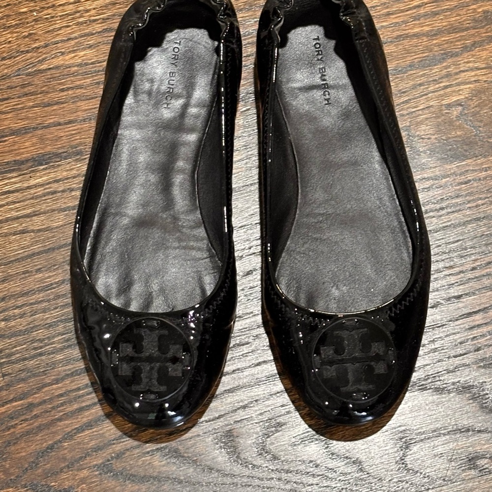 Tory Burch Black Quilted Leather Flats